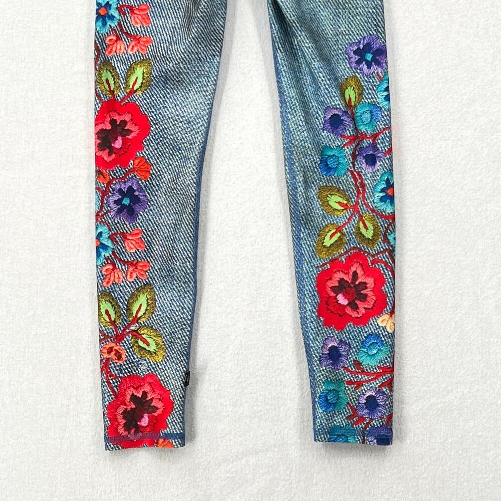 TEREZ Floral Embroidery Denim Print Leggings Womens XS Pull On Low Rise Ankle - Picture 8 of 14